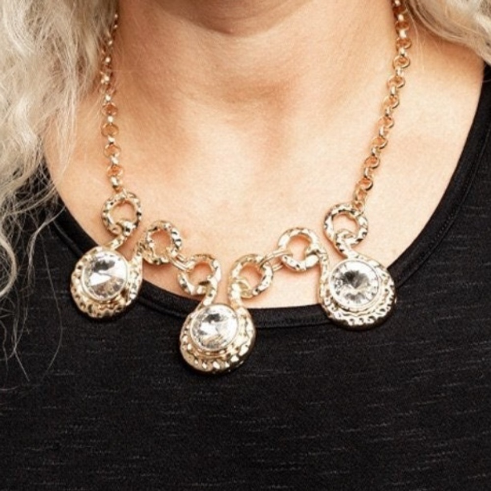 Gold Necklace with Clear Crystal Drops